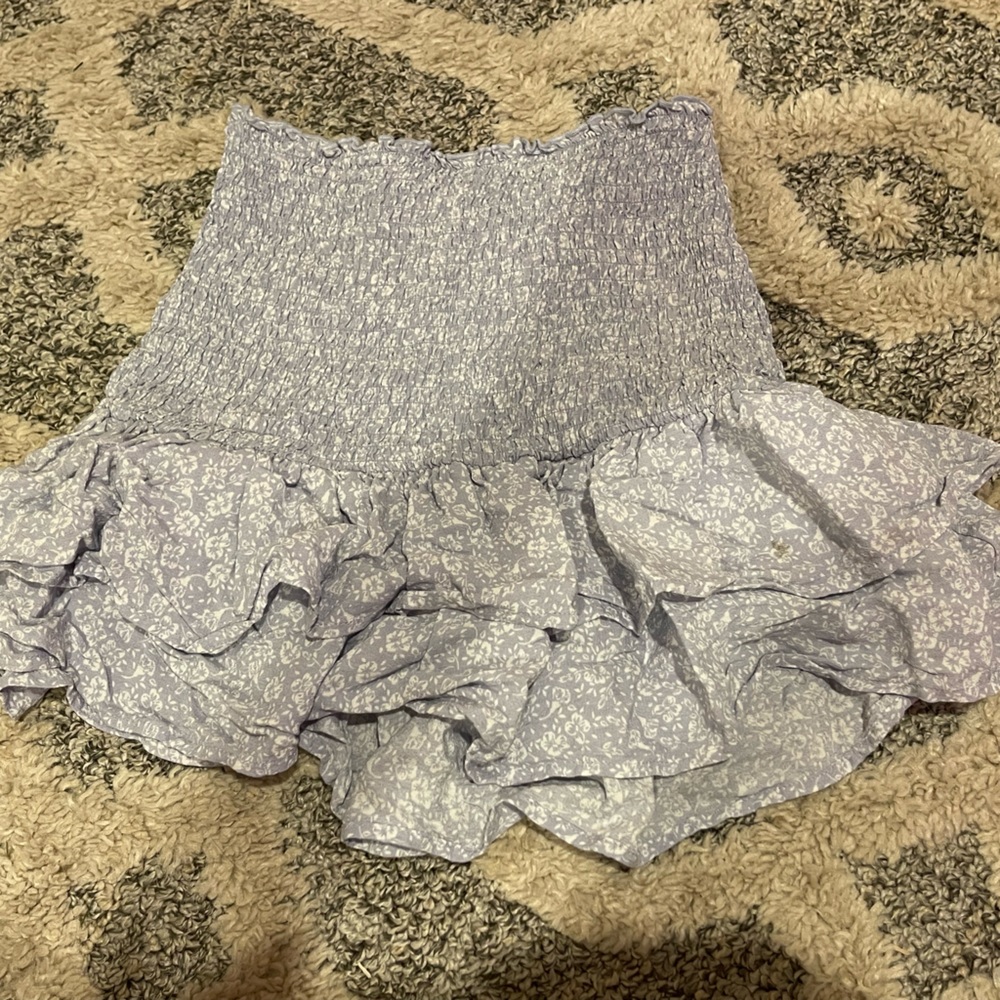 ruffled light blue skirt with white flowers